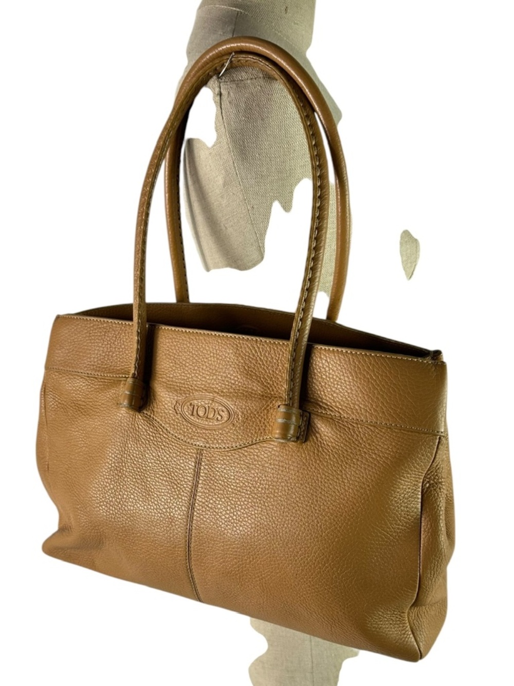 Vintage TODS Tan Pebbled Genuine Leather Mocasino Tote Bag Made In Italy